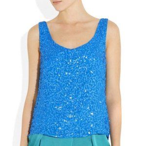 Alice + Olivia Sequin Silk Chiffon Blue Tank